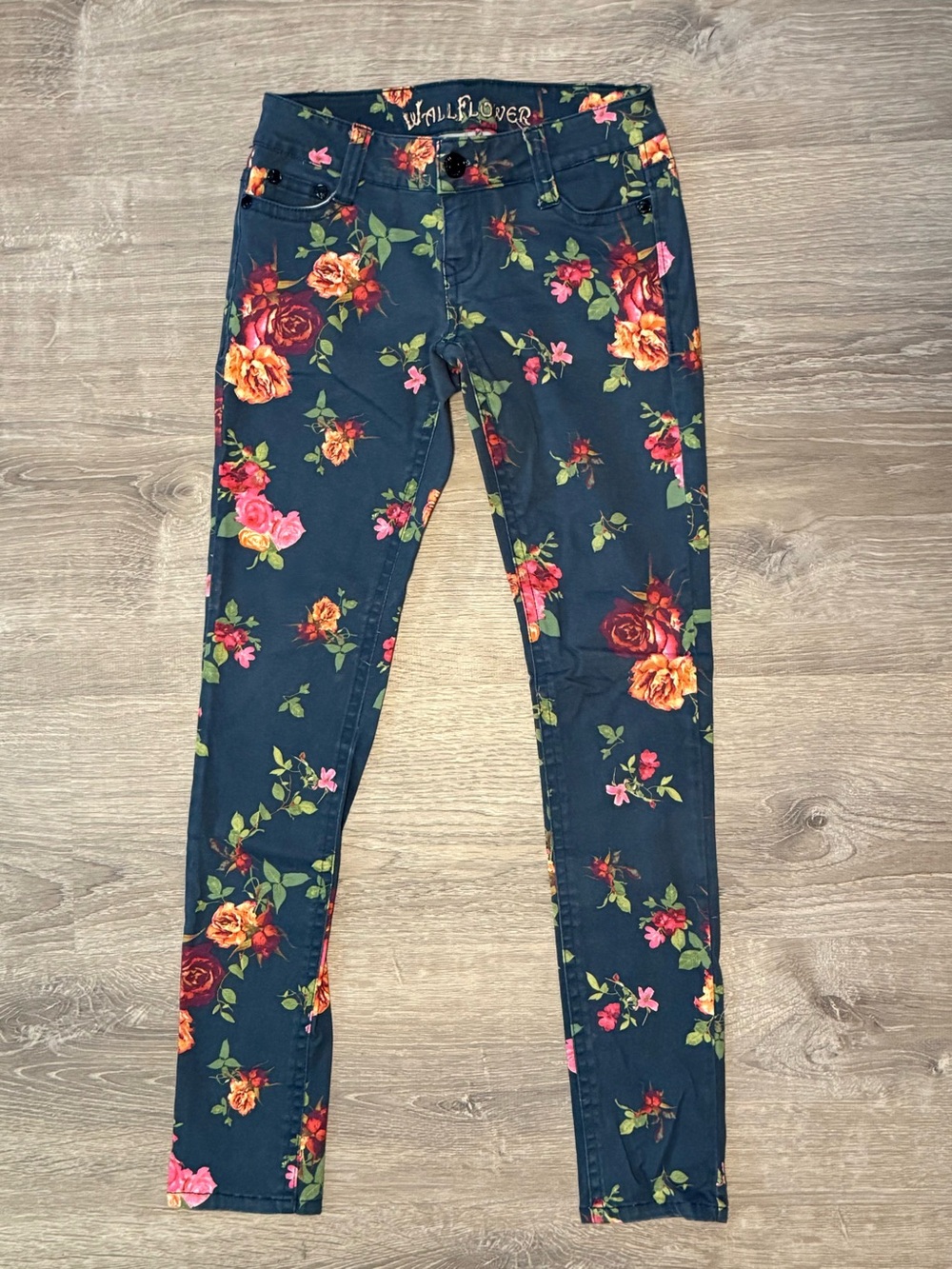 Wallflower Floral Roses Flower Blue Jeans Pants